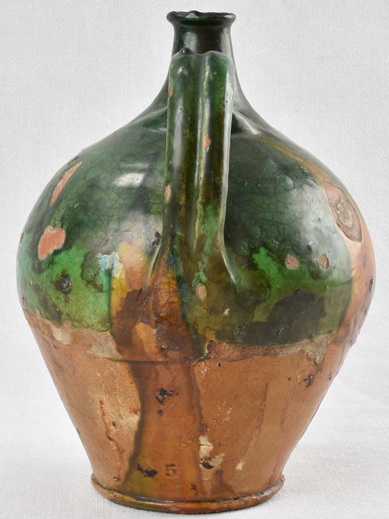 Rare 19th century pitcher with green glaze 12½"