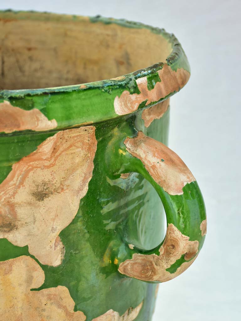 Large nineteenth-century French Castelnaudary planter with four handles and green glaze 21¾"