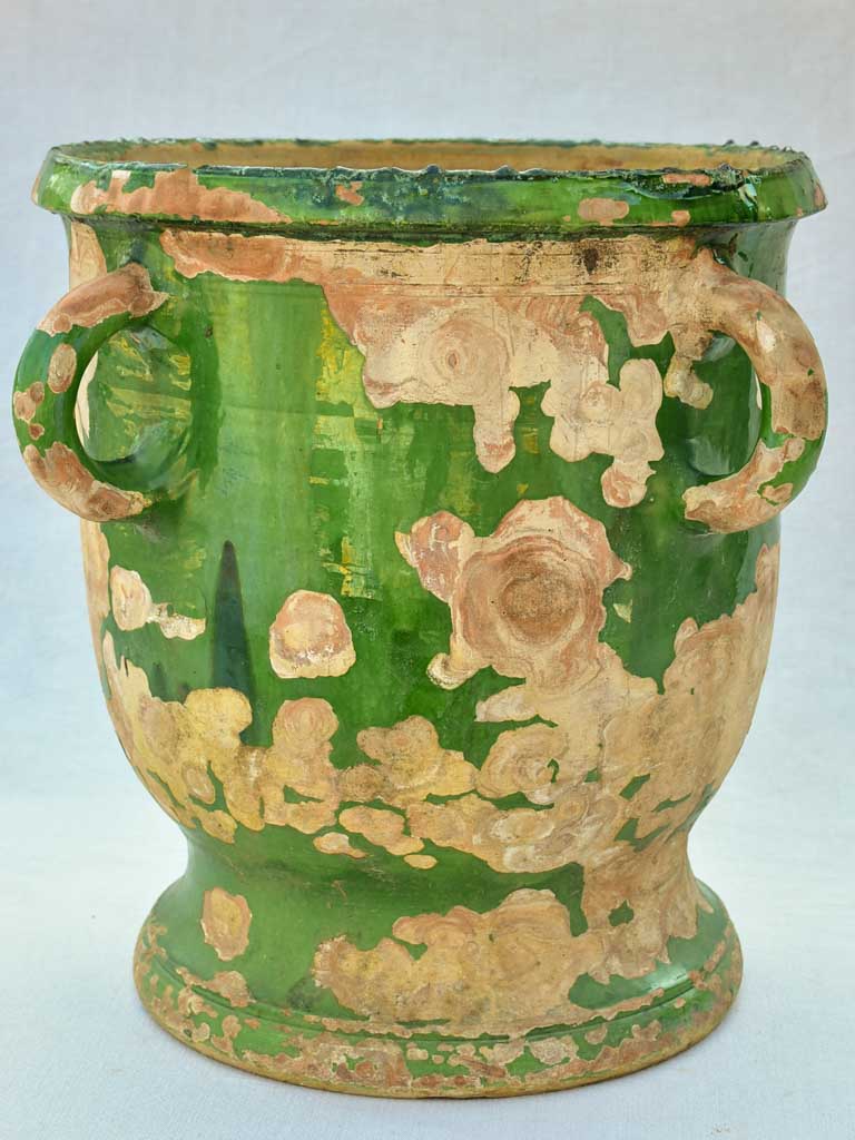 Large nineteenth-century French Castelnaudary planter with four handles and green glaze 21¾"