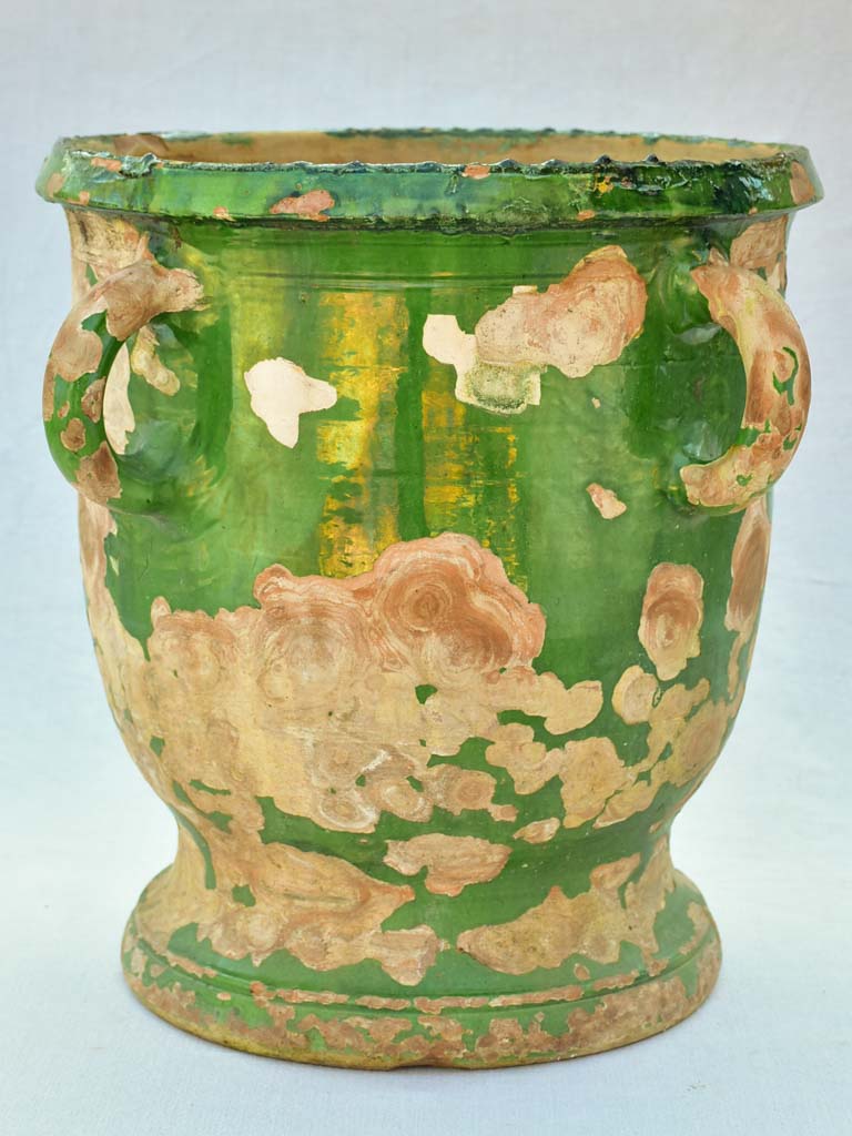 Large nineteenth-century French Castelnaudary planter with four handles and green glaze 21¾"