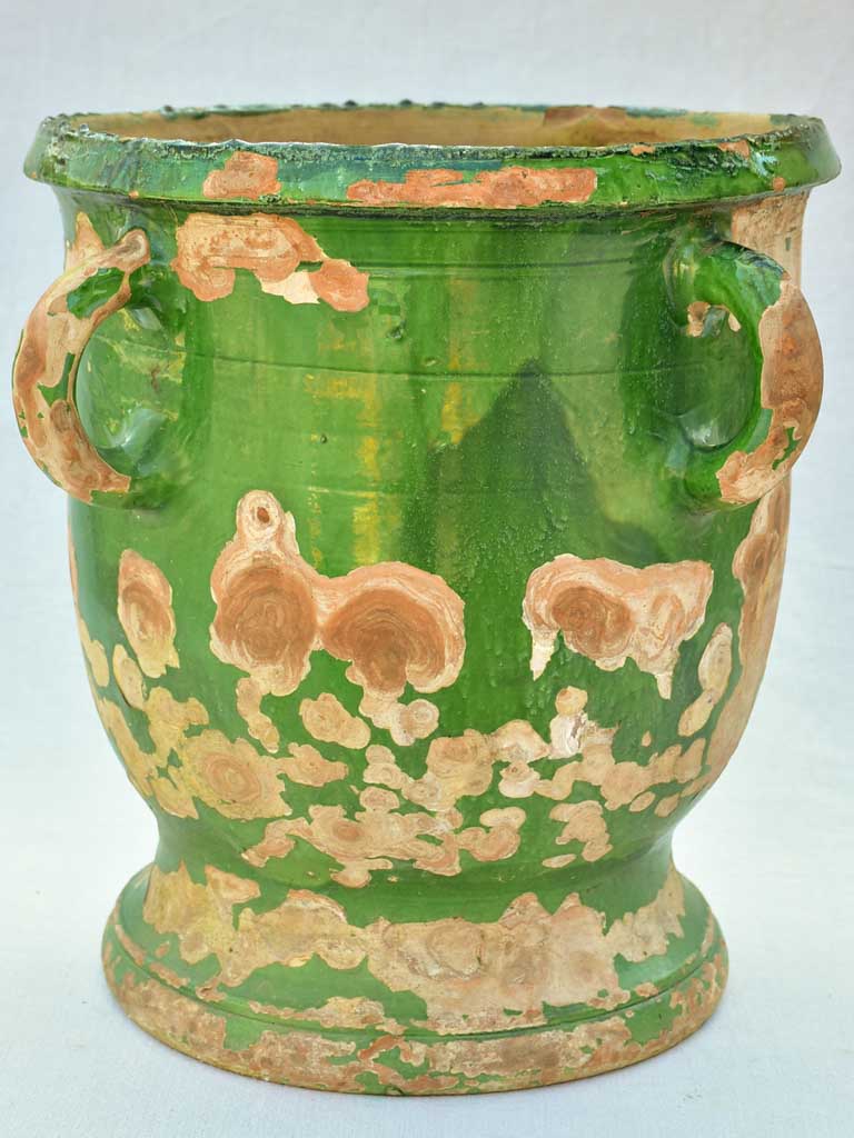 Large nineteenth-century French Castelnaudary planter with four handles and green glaze 21¾"