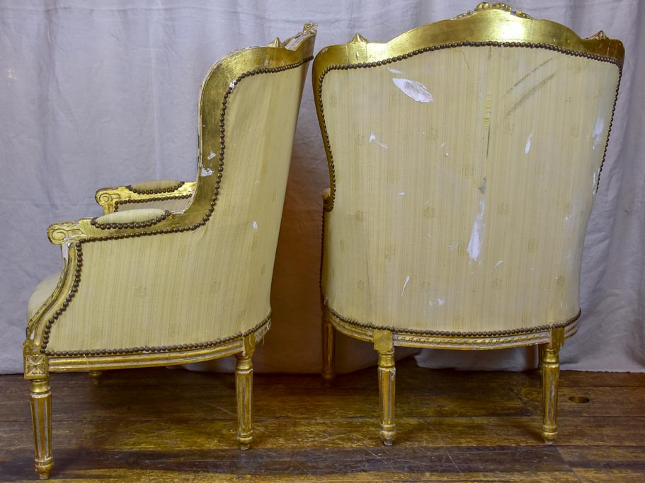 Pair of antique Louis XVI gilded armchairs