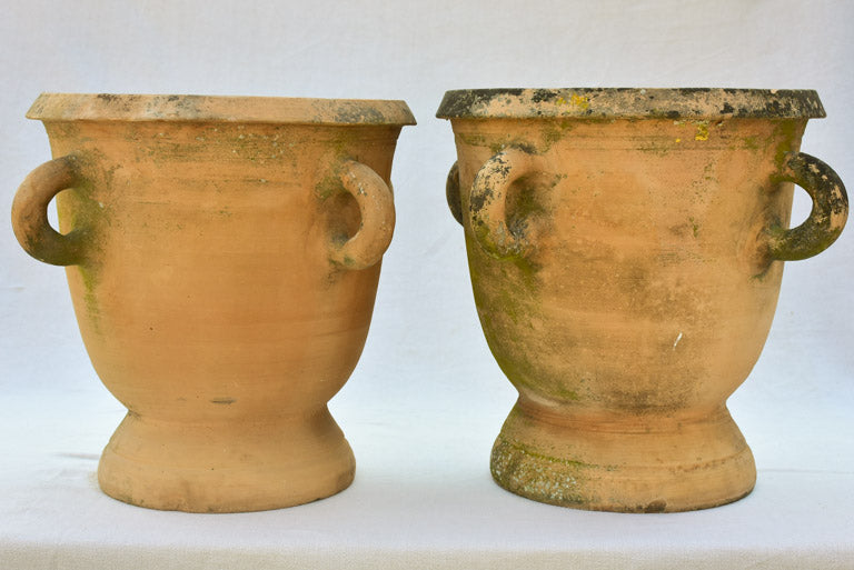 Large pair of terracotta Castelnaudary planters with four handles - 1940's 20"