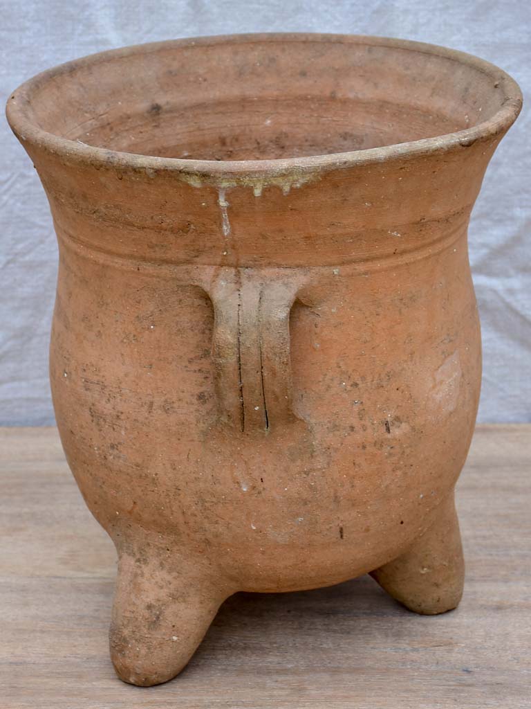 Mid century terracotta pot belly garden pot with three legs