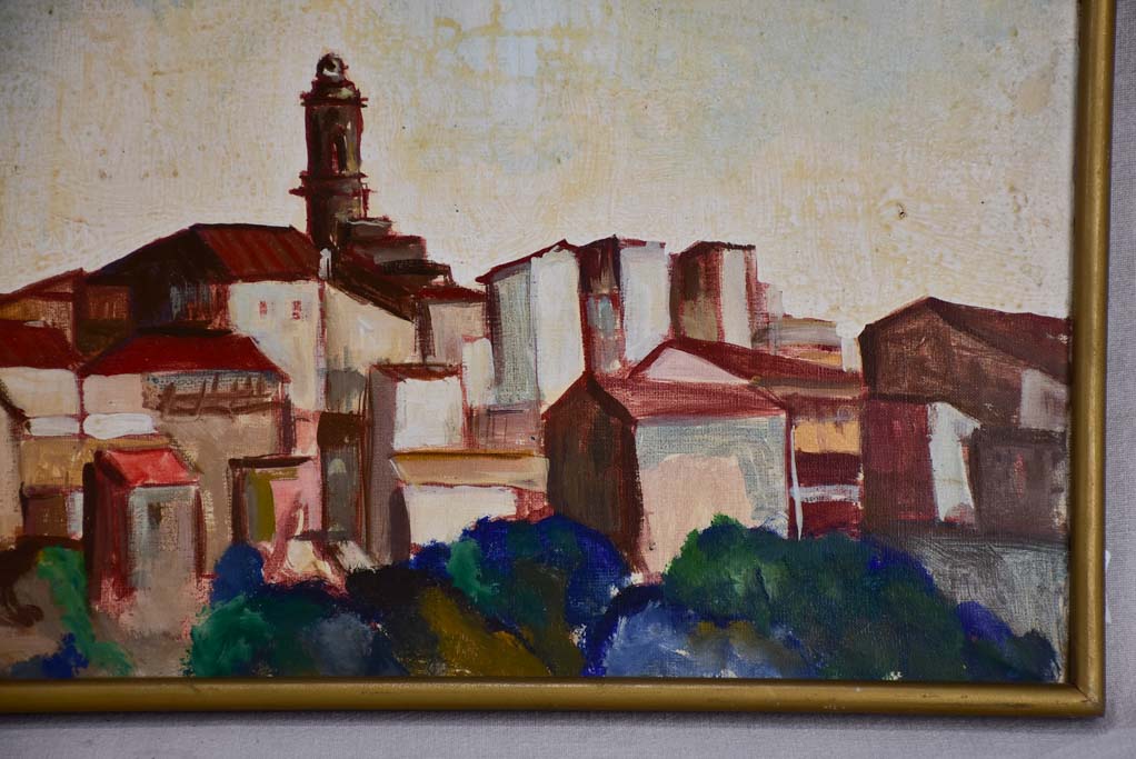 Oil on canvas painting of village rooftops - Albert Paires 1973 29½" x 37½"