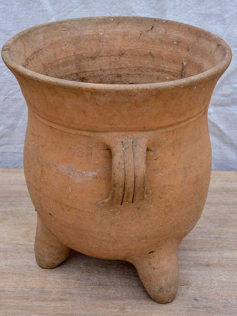 Mid century terracotta pot belly garden pot with three legs