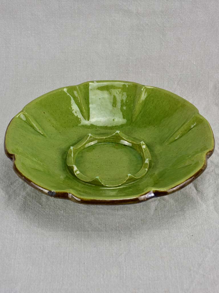 Vintage French melon bowl with green glaze 11¾"