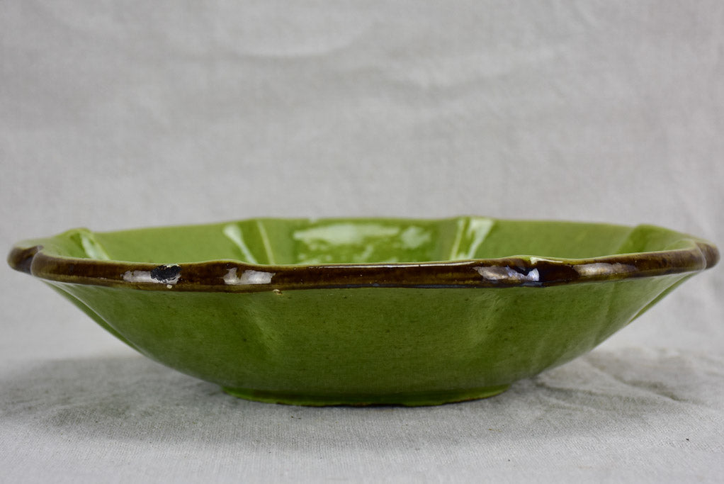 Vintage French melon bowl with green glaze 11¾"