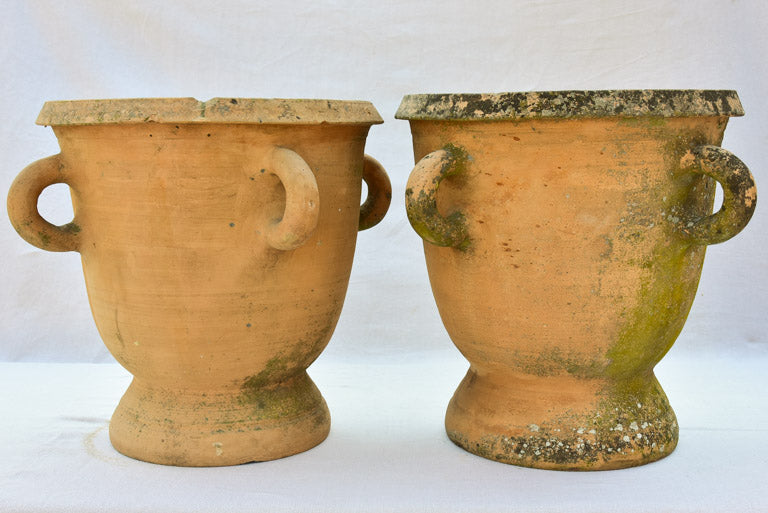 Large pair of terracotta Castelnaudary planters with four handles - 1940's 20"