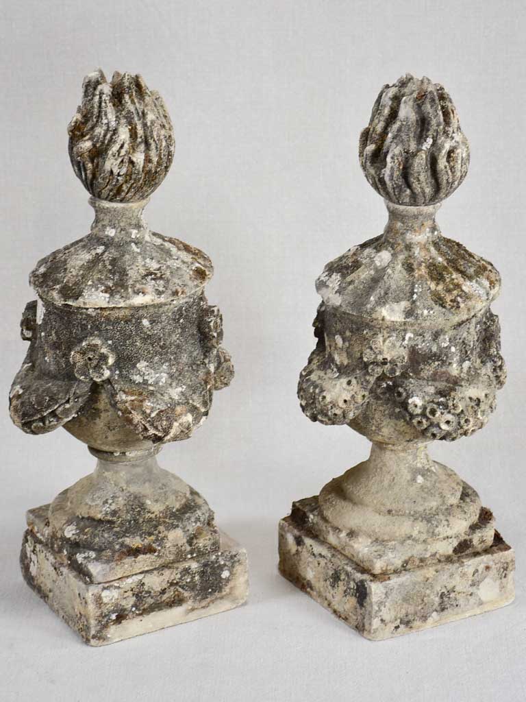 Pair of stone architectural ornaments from the 19th century - pot a feu 17"