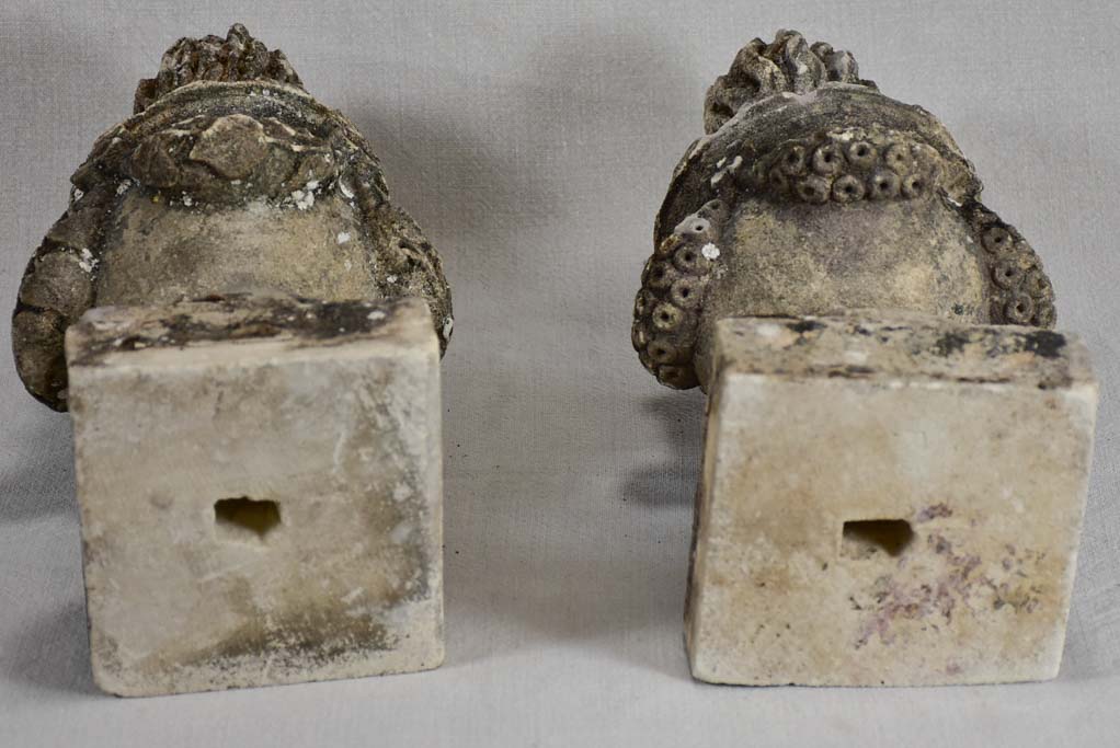 Pair of stone architectural ornaments from the 19th century - pot a feu 17"