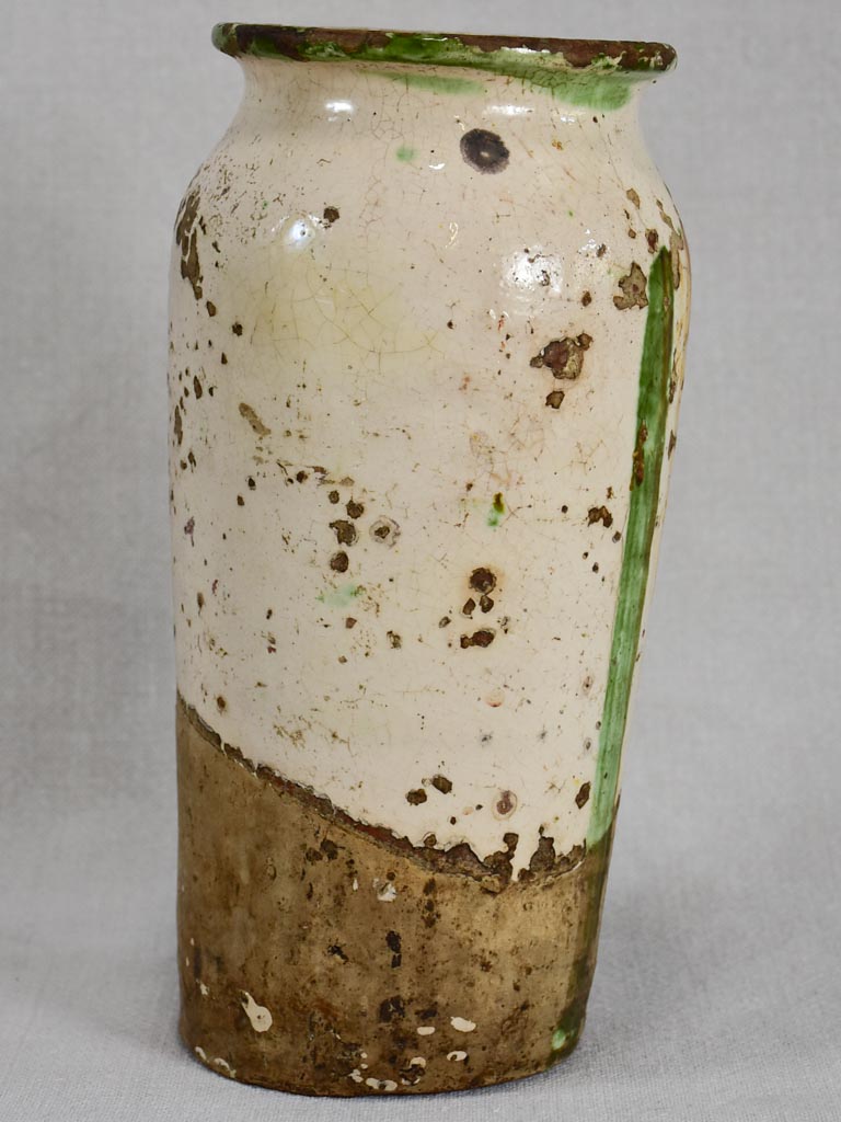 Unusual French vase from the early 20th century - beige & green glaze 10¼"