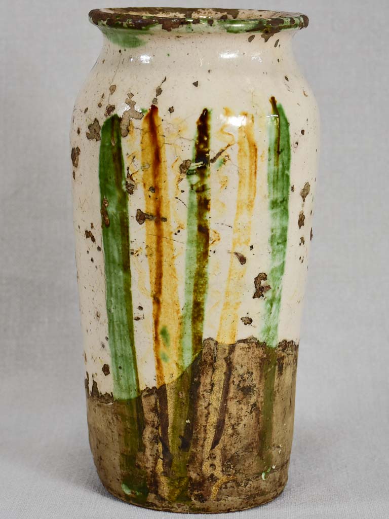 Unusual French vase from the early 20th century - beige & green glaze 10¼"