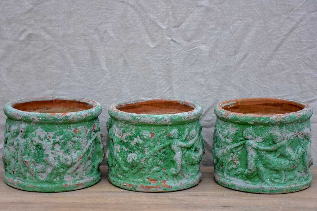 Aged Green Terracotta Garden Cherub Planters