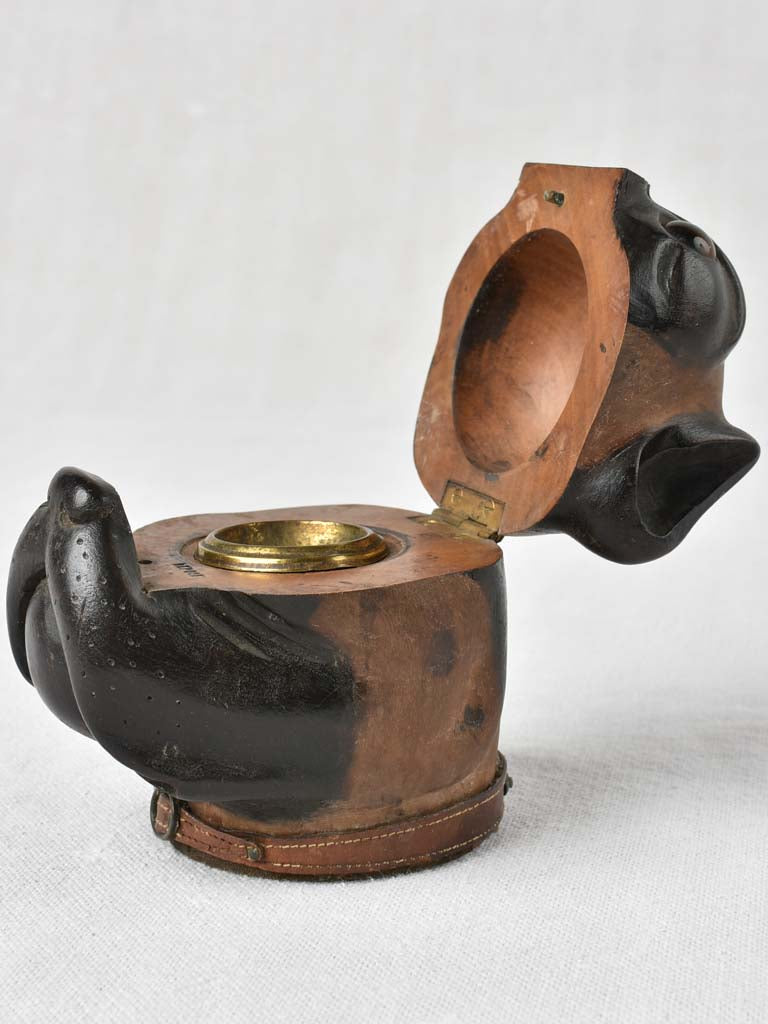 Beautifully carved lignum vitae inkwell