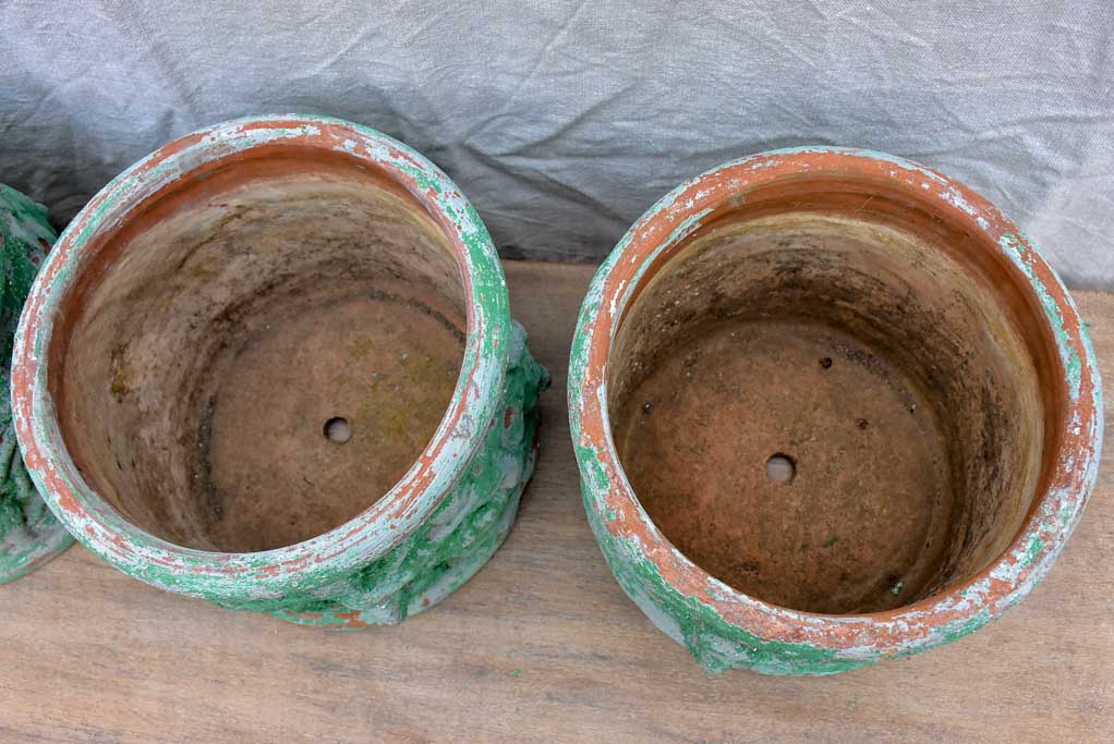 Shabby Chic 1960's Terracotta Planters Green