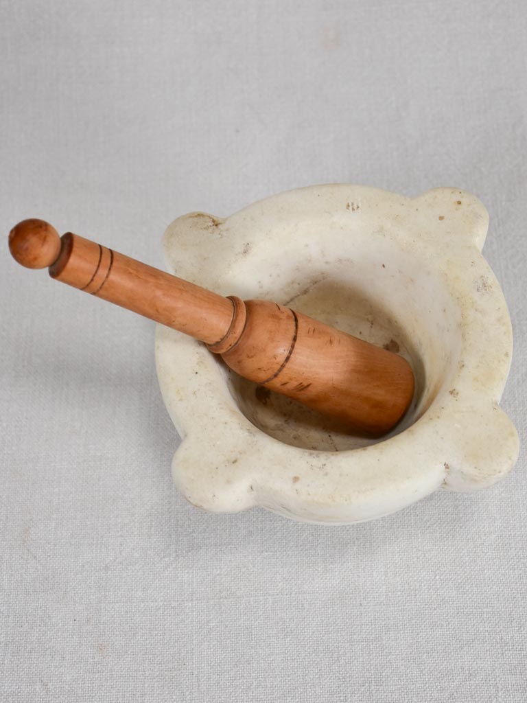 Antique French marble mortar with wooden pestle 7"