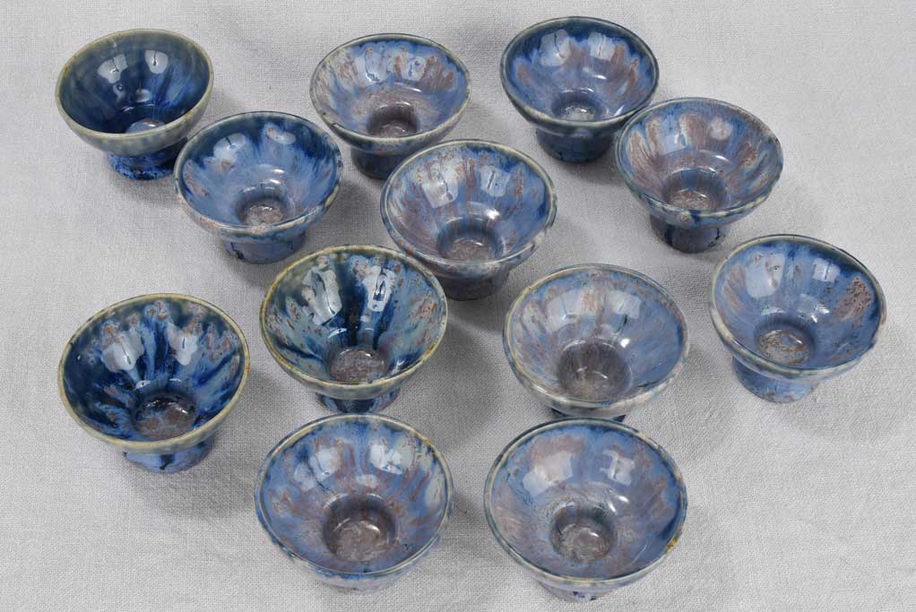 12 vintage ceramic bowls with blue glaze 3½"