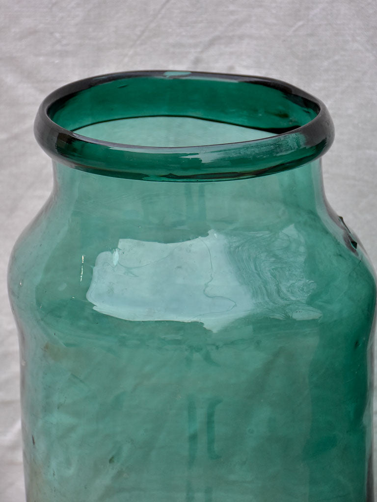 Pair of very large antique French preserving jars - blue green