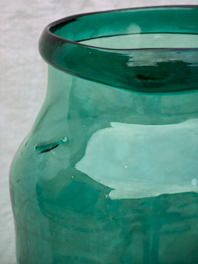 Pair of very large antique French preserving jars - blue green