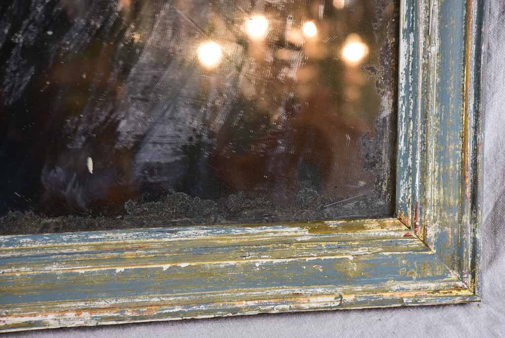 19th-century French mirror with timeworn glass and patinated timber frame 23¾" x 27½"