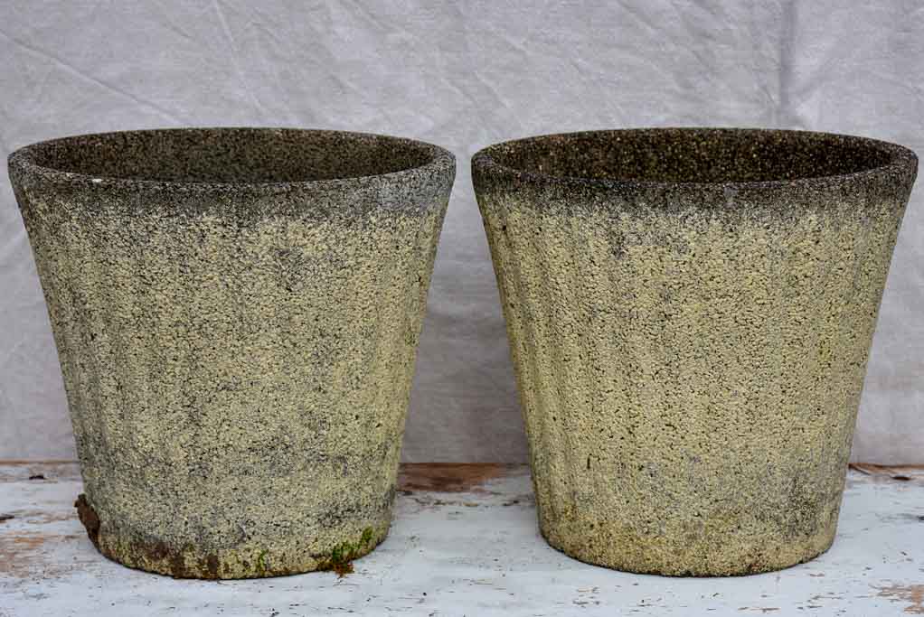 Pair of mid-century fluted reconstitued stone garden planters