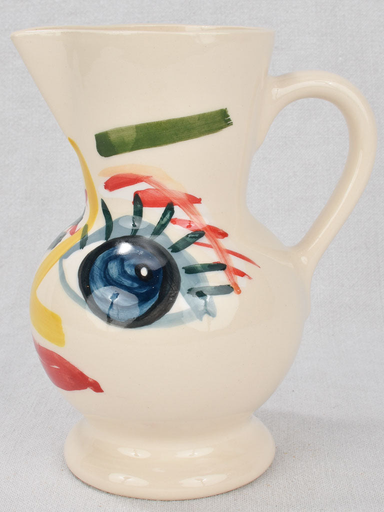 Pitcher, hand-painted face design, "Gertrude" 8¾"