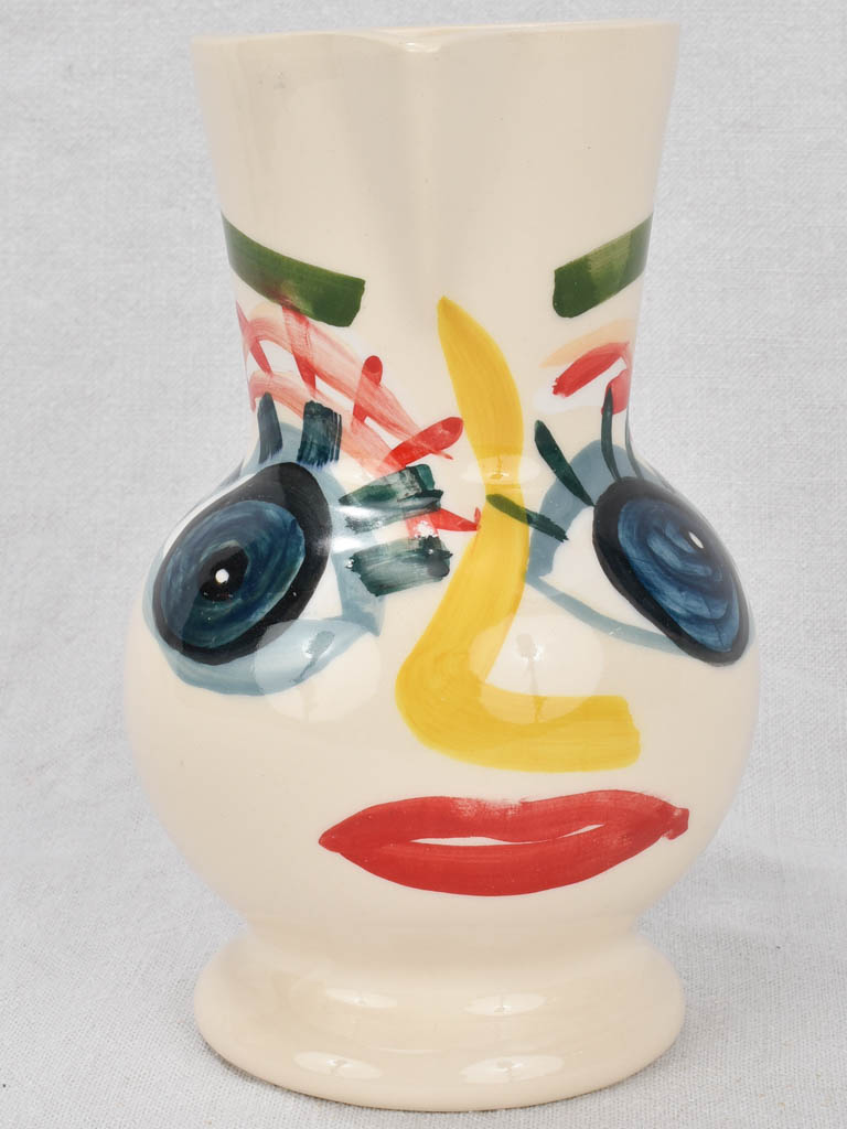 Pitcher, hand-painted face design, "Gertrude" 8¾"