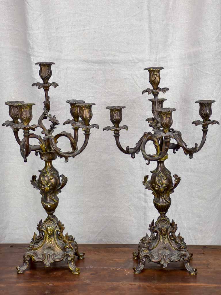 Pair of antique French bronze candlesticks