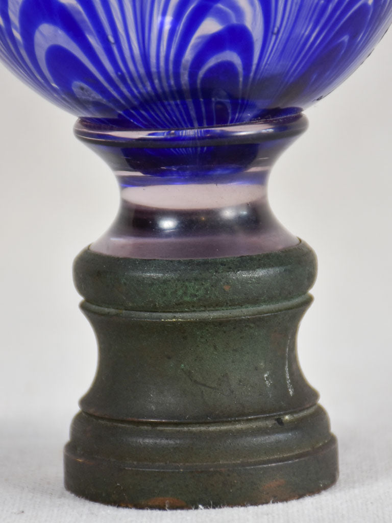 19th-century blue glass balustrade ball