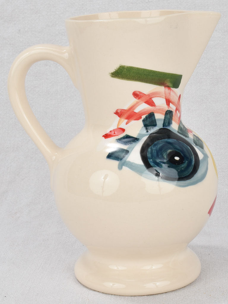 Pitcher, hand-painted face design, "Gertrude" 8¾"