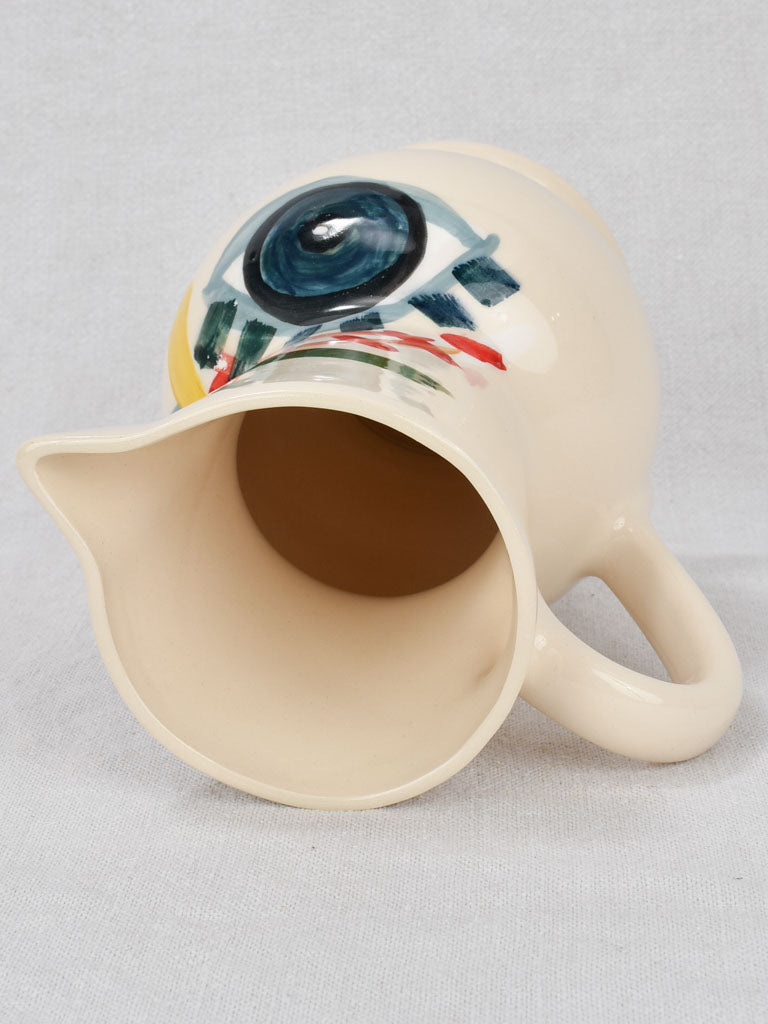 Pitcher, hand-painted face design, "Gertrude" 8¾"