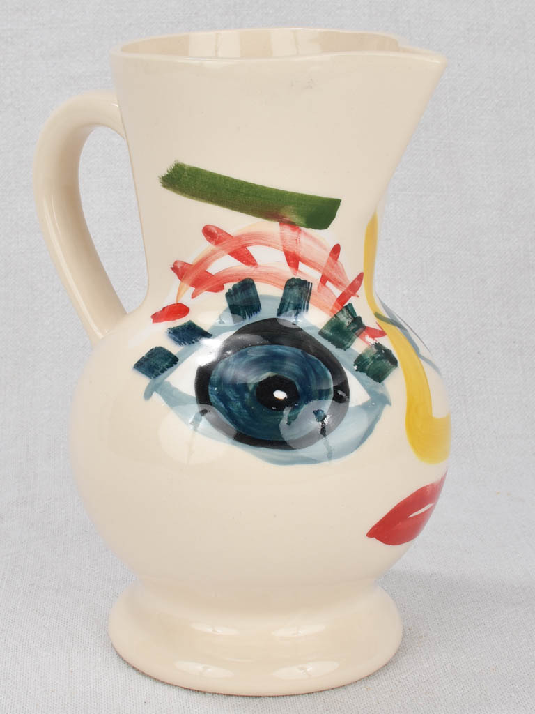 Pitcher, hand-painted face design, "Gertrude" 8¾"