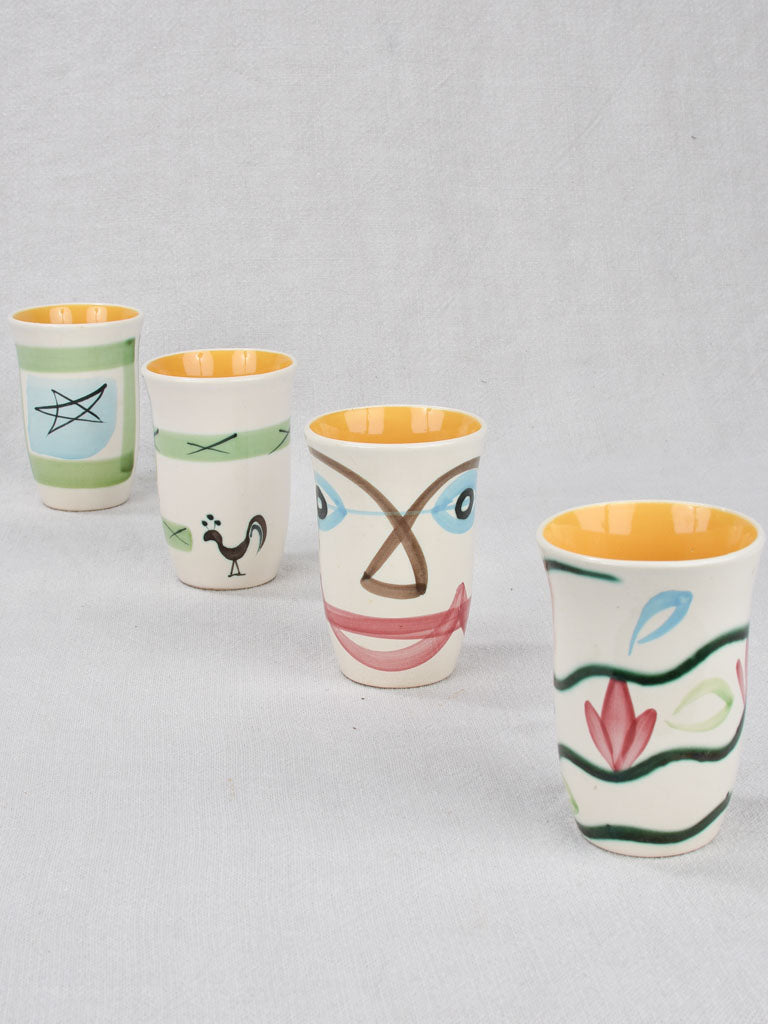 4 multicolored hand-painted mugs - Pornic 4¼"