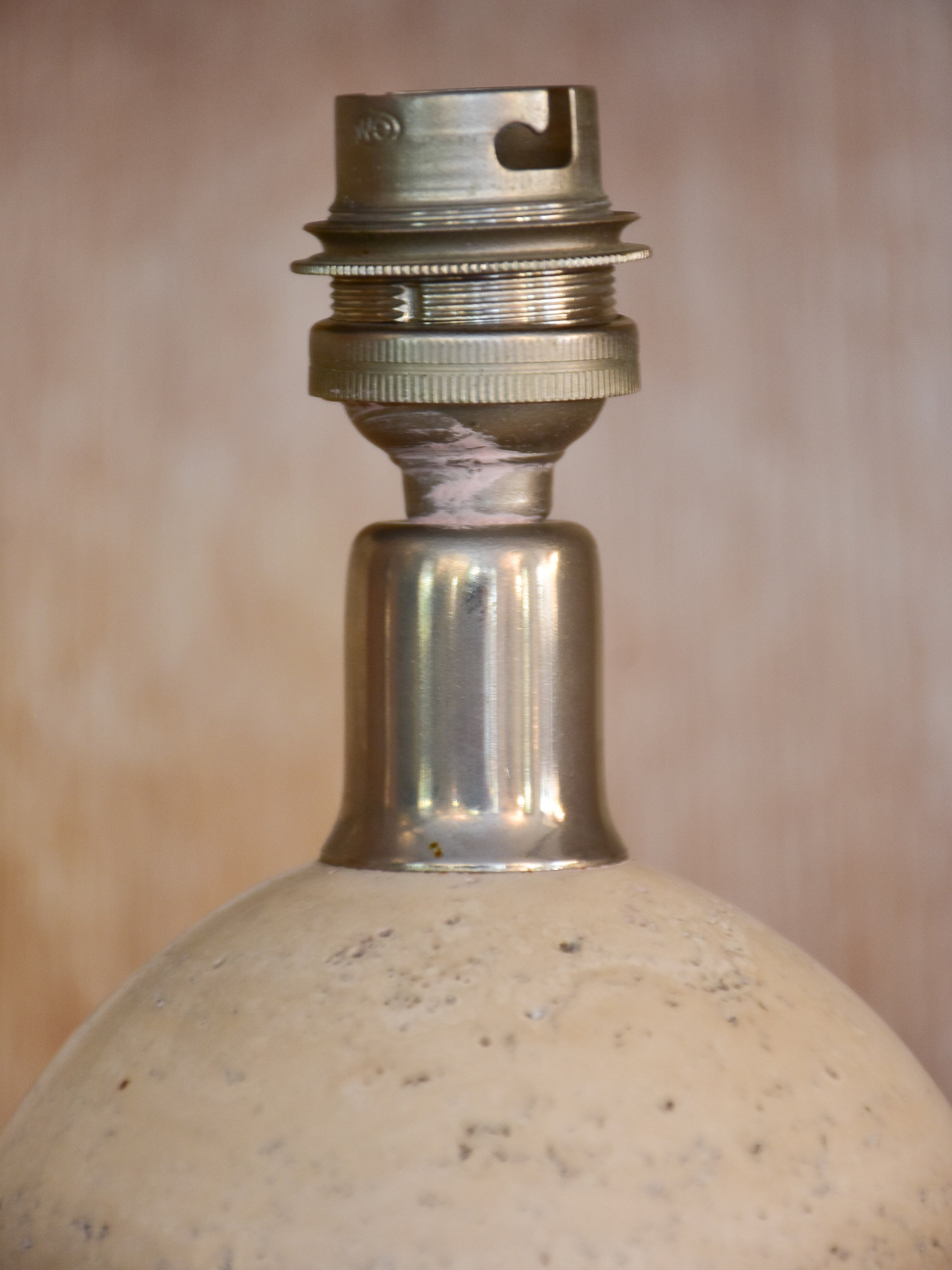 Pair of vintage Barbier travertine ostrich egg lamp bases