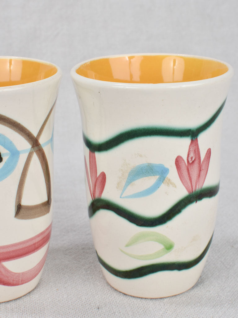 4 multicolored hand-painted mugs - Pornic 4¼"