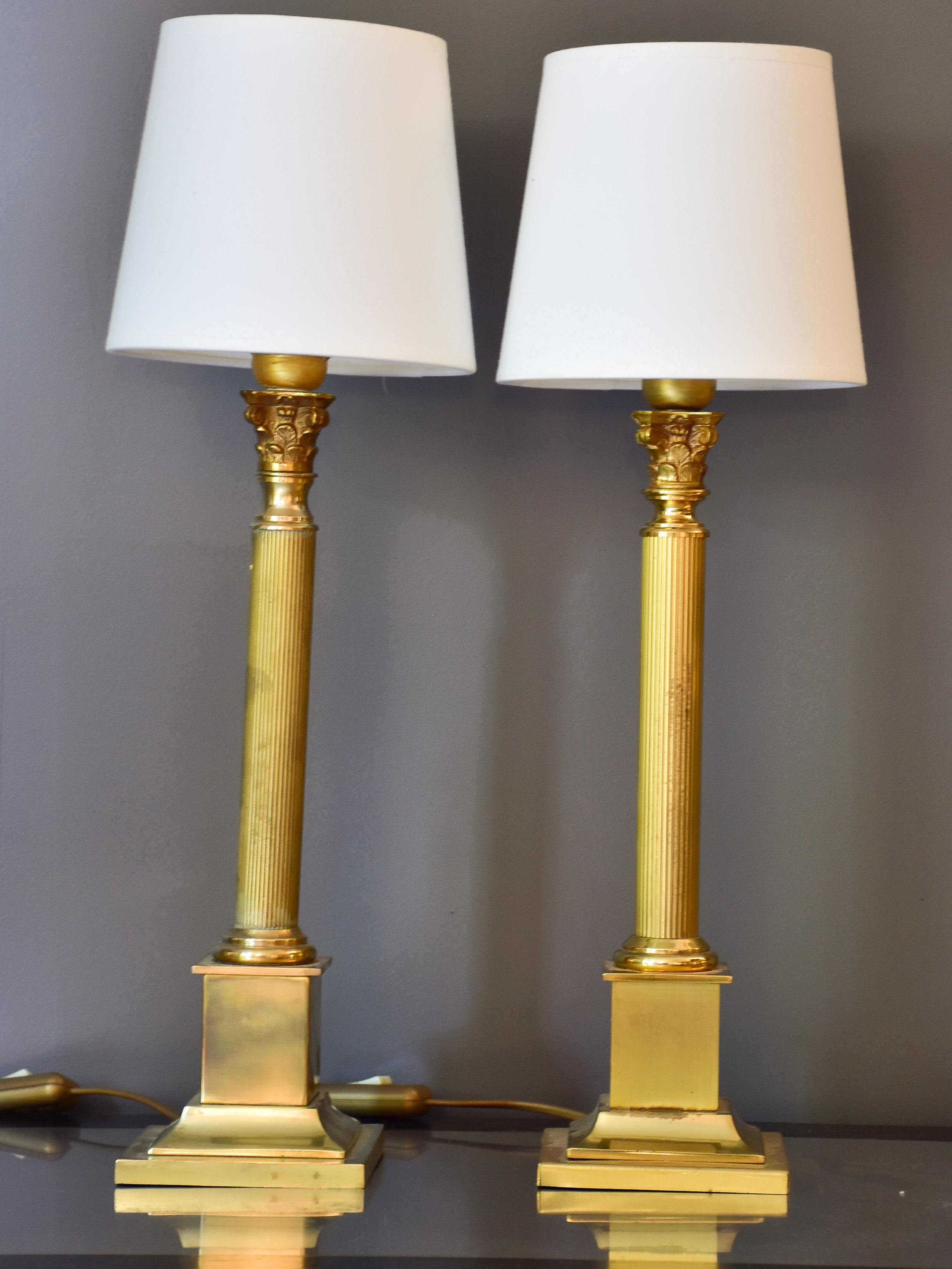 Two vintage candlestick table lamps