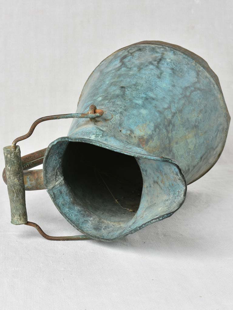 19th century copper pitcher w/ verdigris patina 16½"