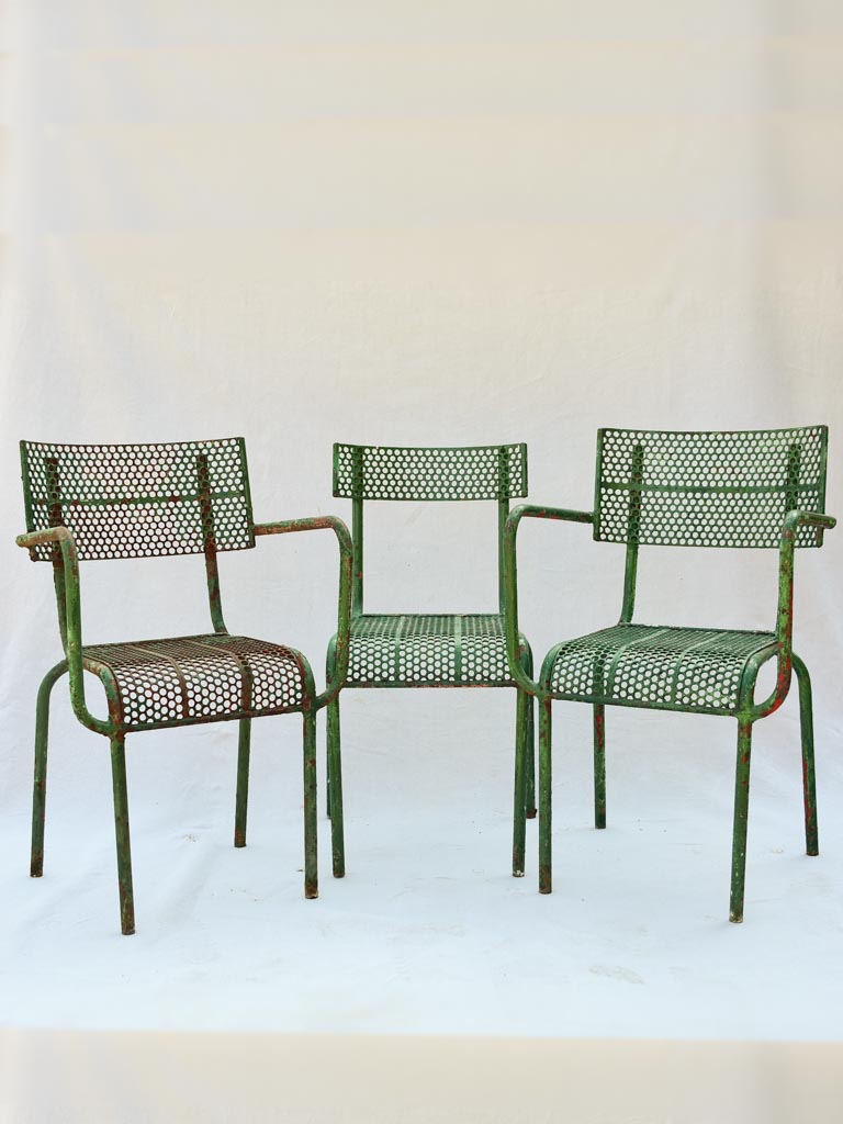 Three perforated garden chairs from the 1970's René Malaval