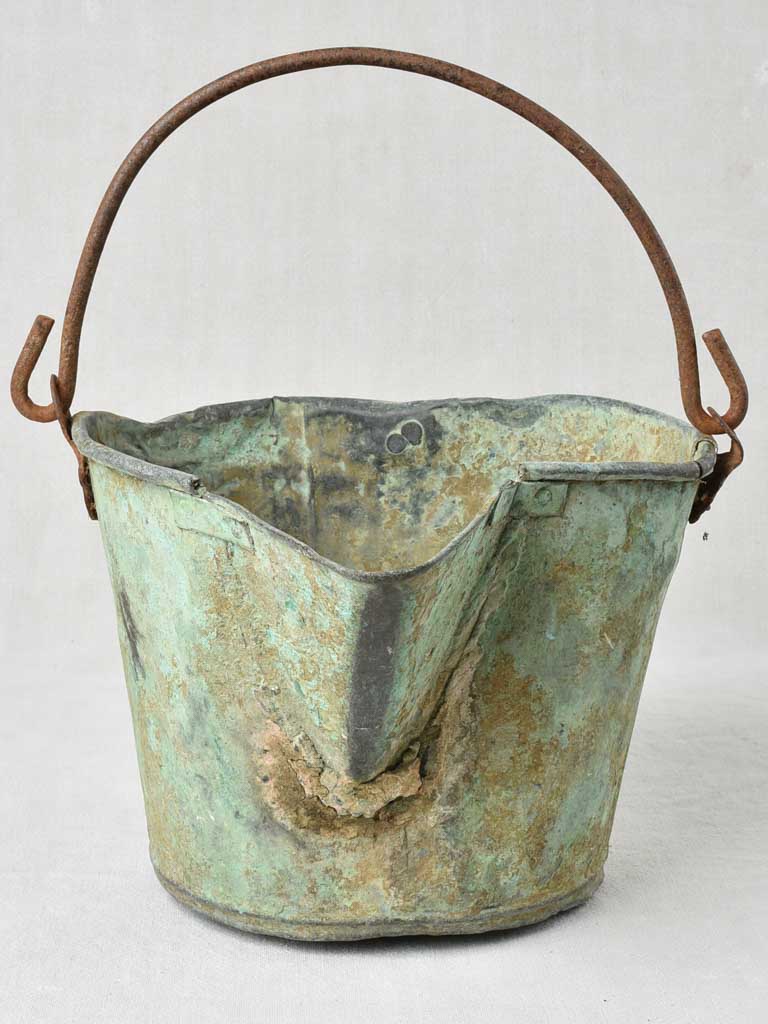 Rustic antique French copper bucket