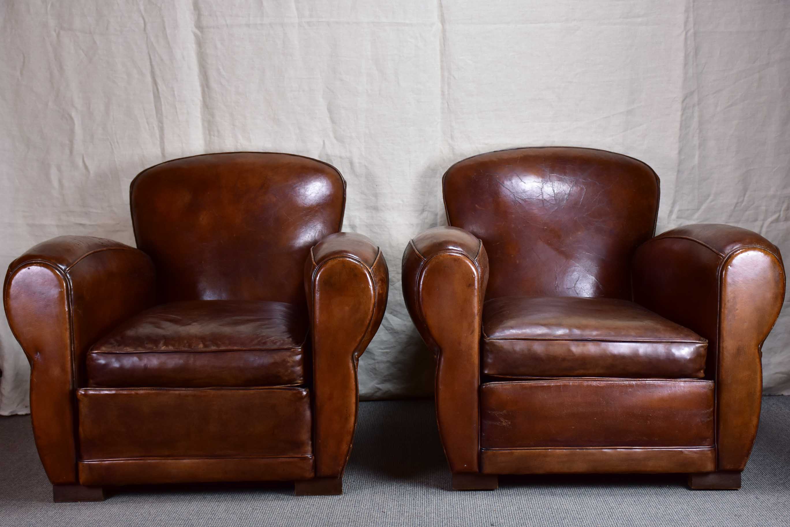 Pair of French leather club chairs from the 1950's