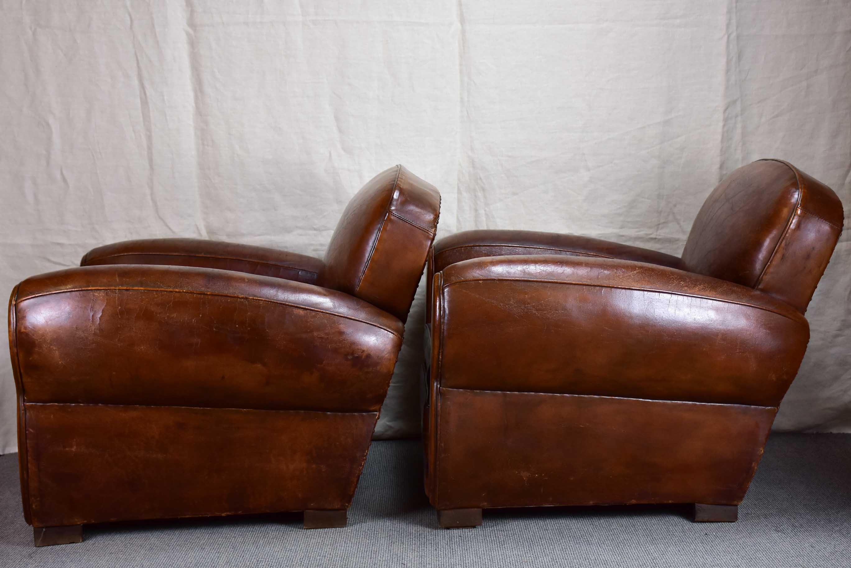 Pair of French leather club chairs from the 1950's