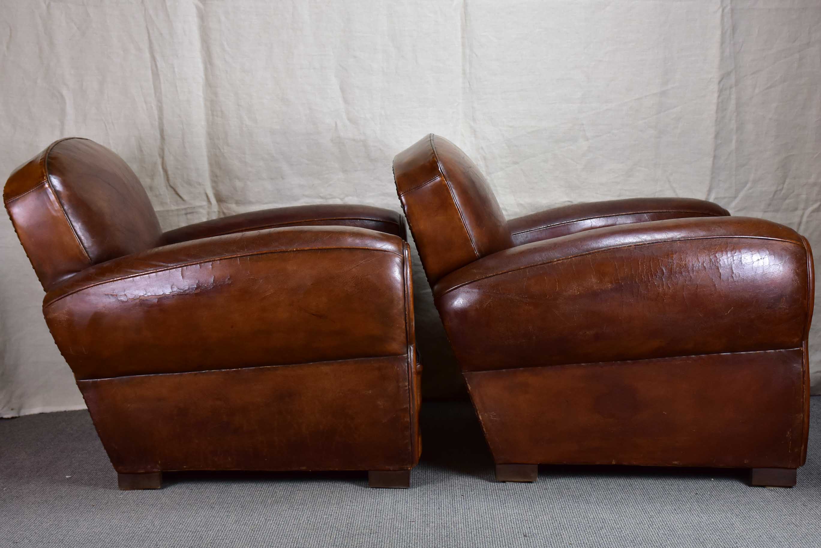 Pair of French leather club chairs from the 1950's