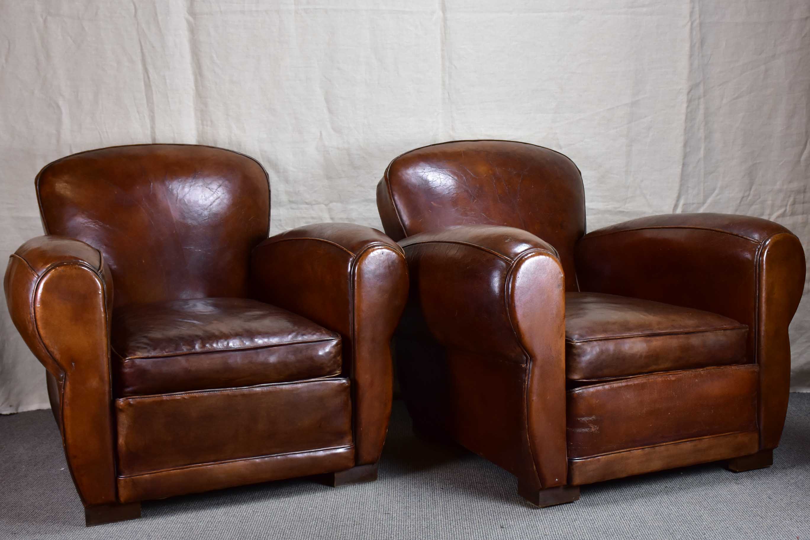 Pair of French leather club chairs from the 1950's