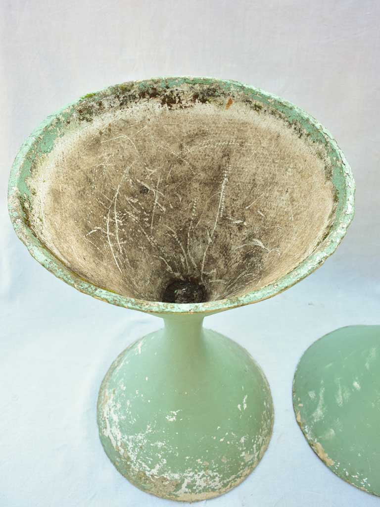 Pair of large Willy Guhl Diabolo planters with blue / green patina 37¾"