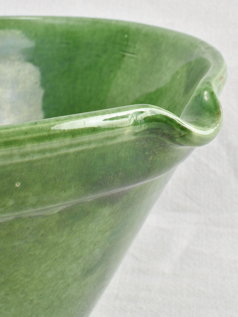 2 Green glazed mixing bowls with pouring beaks