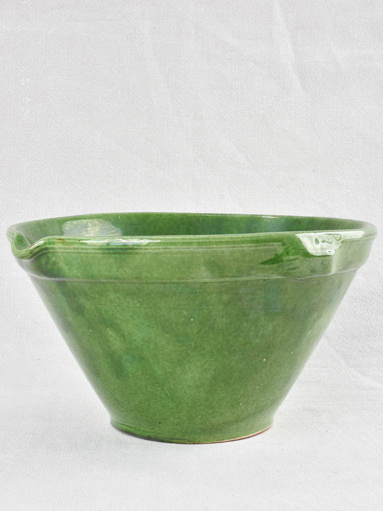 2 Green glazed mixing bowls with pouring beaks