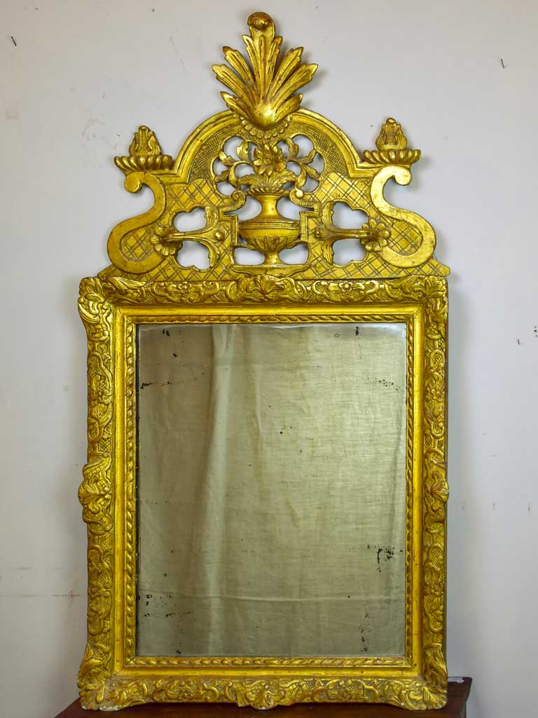 18th Century Louis XV gilded mirror with pediment 56¾" x 31"