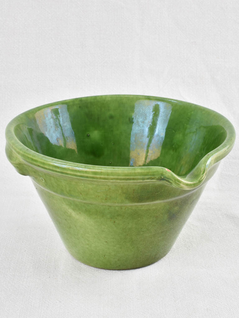 2 Green glazed mixing bowls with pouring beaks