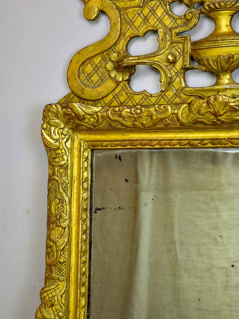 18th Century Louis XV gilded mirror with pediment 56¾" x 31"